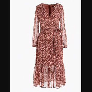 JCrew Faux Wrap Sparkle Floral Midi Dress